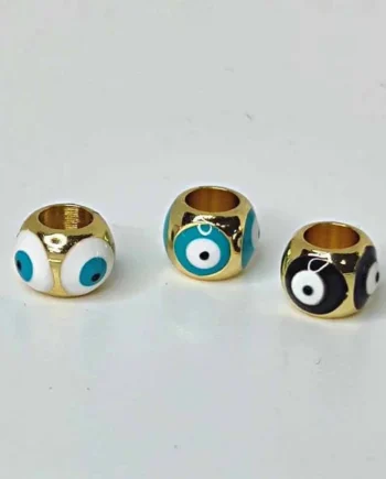 3 Abalorios Mini Ojo Turco de Latón y Oro