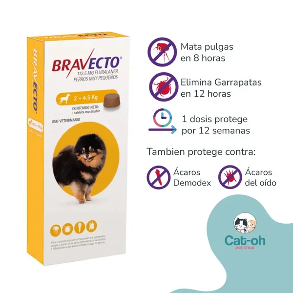 Bravecto 2 a 4.5 kg para perros | Antipulgas 12 semanas