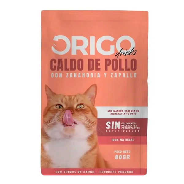 Origo Drinks - Caldo de pollo con zanahoria y zapallo 80gr - Cat-oh pet shop