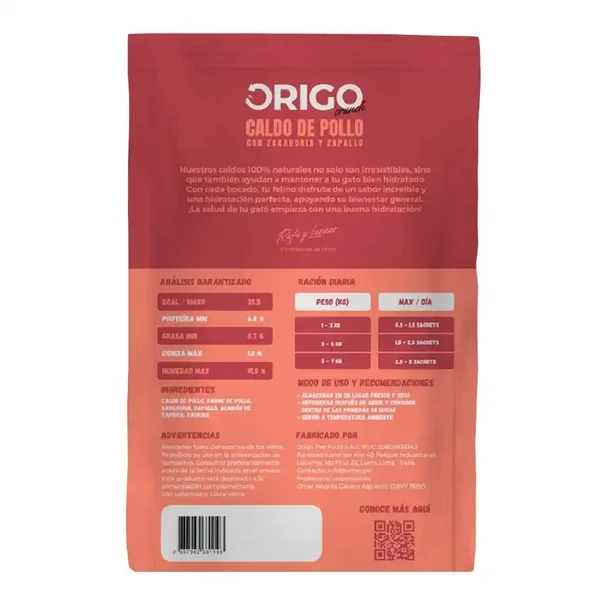 Origo Drinks - Caldo de pollo con zanahoria y zapallo 80gr - Cat-oh pet shop