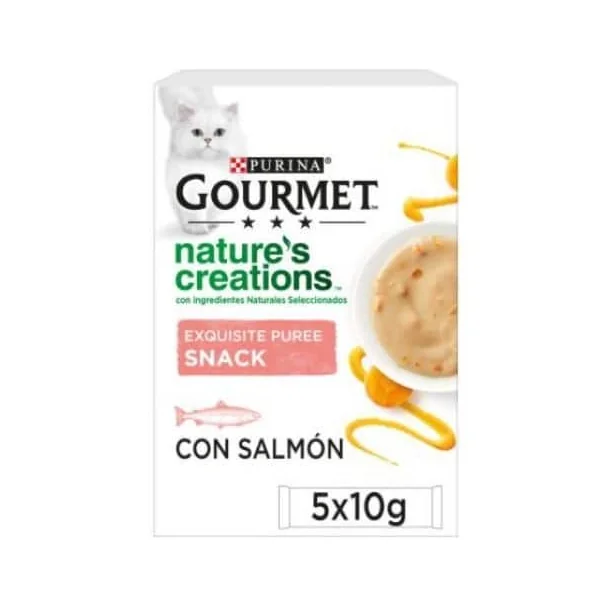 PURINA® GOURMET® Nature's CreationsTM Exquisito Puré Snack Liquido con Salmón y Zanahoria 50g